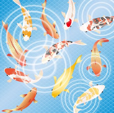 Mavi dalga deseninde Japon sazan balığı 