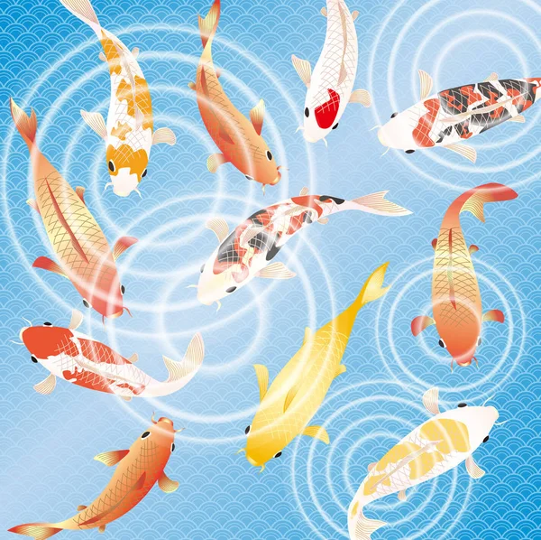 Mavi dalga deseninde Japon sazan balığı 