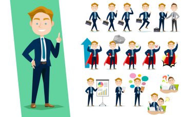 Beyaz arka planda ayarlanmış işadamı karakteri