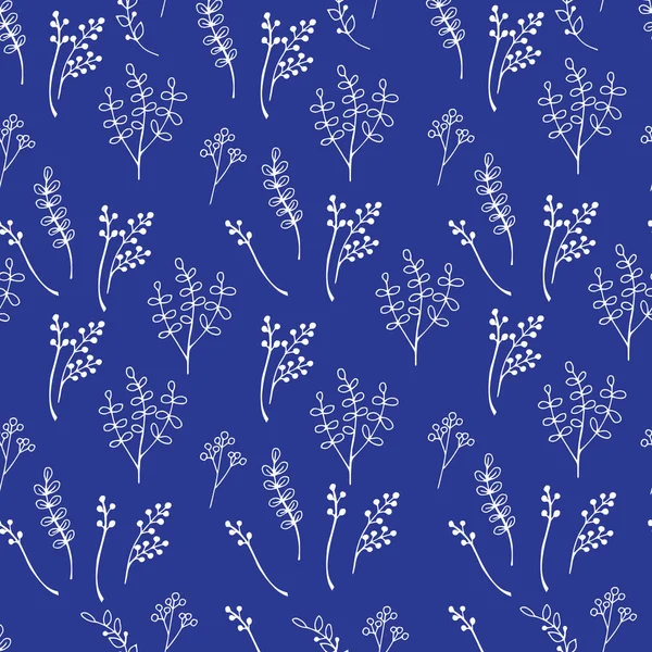 Квітковий Безшовний Візерунок Білі Квіти Синьому Фоні Стокова Ілюстрація Дизайн — стоковий вектор