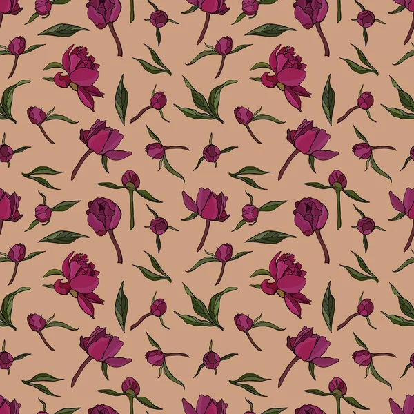 Безшовний Візерунок Півонійних Квітів Дизайн Шпалер Тканини Текстилю Упаковки — стоковий вектор