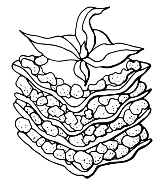 Lasagnes Cuisine Italienne Art Linéaire Fond Blanc Isoler Illustration Stock — Image vectorielle
