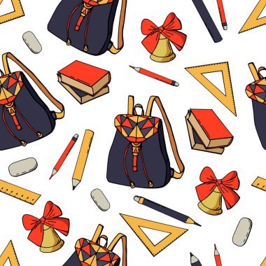 Okul malzemelerinde kusursuz desen. Okula dönelim. Tasarımınız için sonsuz doku.