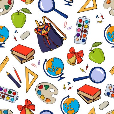 Okul malzemeleri ve yaratıcı unsurlarla kusursuz bir düzen. Okul geçmişine dönelim. Tasarımınız için sonsuz doku.