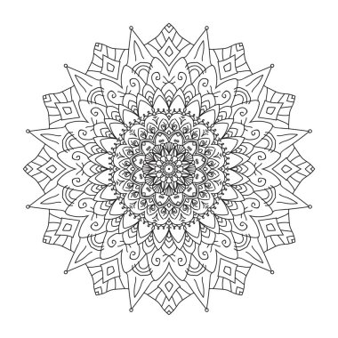 Henna, Mehndi, dövme, dekorasyon için mandala şeklinde dairesel desen. Güzel gevşeme siyah beyaz süs. Boyama kitabı sayfası.