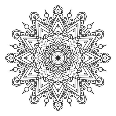 Mandala çiçeği. Etnik doğu tarzında dekoratif süs. Güzel gevşeme siyah beyaz süs. Boyama kitabı sayfası.