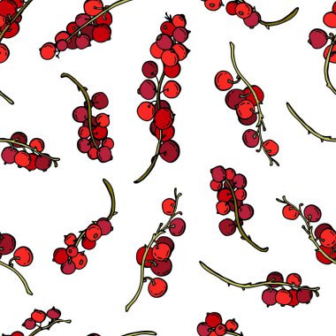 Beyaz arka planda el yapımı kırmızı frenk üzümü. Böğürtlensiz desen. Duvar kağıdı, kumaş, tekstil, ambalaj için esign.