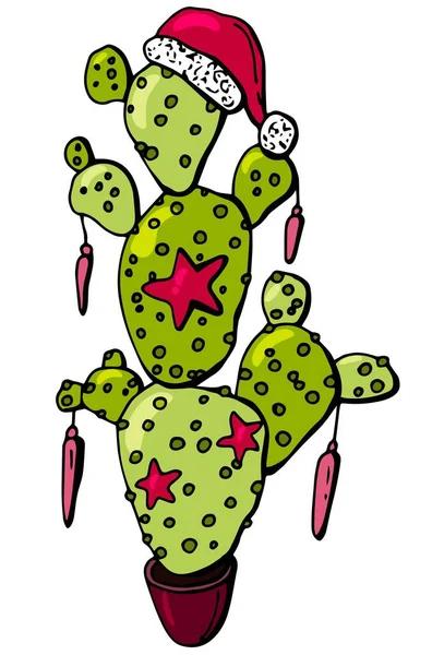 Nouvel Mexicain Cactus Décoré Avec Des Décorations Nouvel Fond Blanc — Image vectorielle