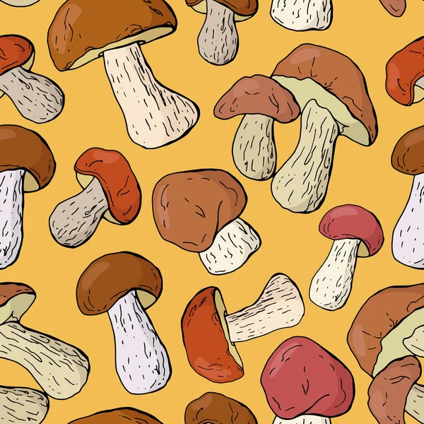 Herbstliches Nahtloses Muster Weiße Pilze Cartoon Stil Archivbild Design Für — Stockvektor