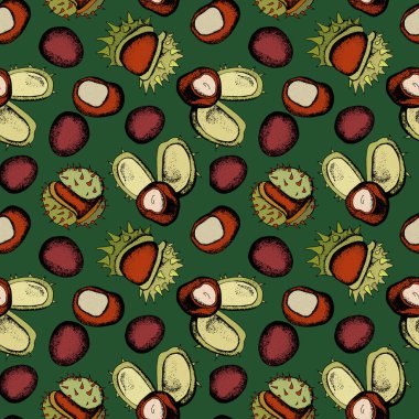 Sonbaharda kusursuz desen. Shkarloop olsun ya da olmasın kestane rengi. Stok çizimi. Duvar kağıdı, ambalaj, kumaş, tekstil, ambalaj kağıdı için tasarım.