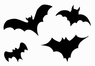  Yarasa seti. Cadılar bayramı için çizimler. Beyaz arkaplanda siyah siluet.