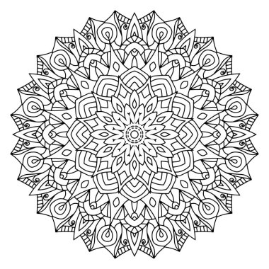 Henna, Mehndi, dövme, dekorasyon için mandala şeklinde dairesel desen. Güzel gevşeme siyah beyaz süs. Boyama kitabı sayfası.