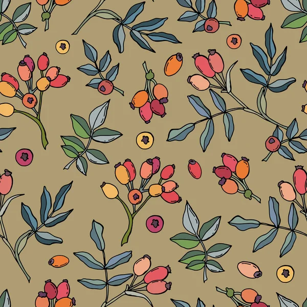 Ручной Рисунок Диких Розовых Ягод Осенние Ягоды Стиле Дудла Дизайн — стоковый вектор