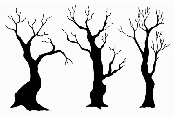 Silhouet Van Bomen Tekenen Voor Halloween Witte Achtergrond Isolatie Voorraadillustratie — Stockvector