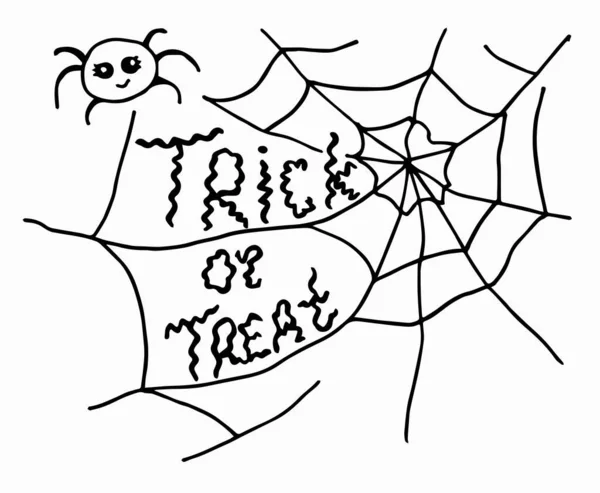 Ilustración Para Fiesta Halloween Letras Truco Trato Araña Telaraña Fondo — Archivo Imágenes Vectoriales