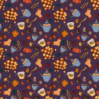 Sıcak bir sonbahar. Sonbaharın şirin resimleri. Tasarımınız için sonsuz dokular.