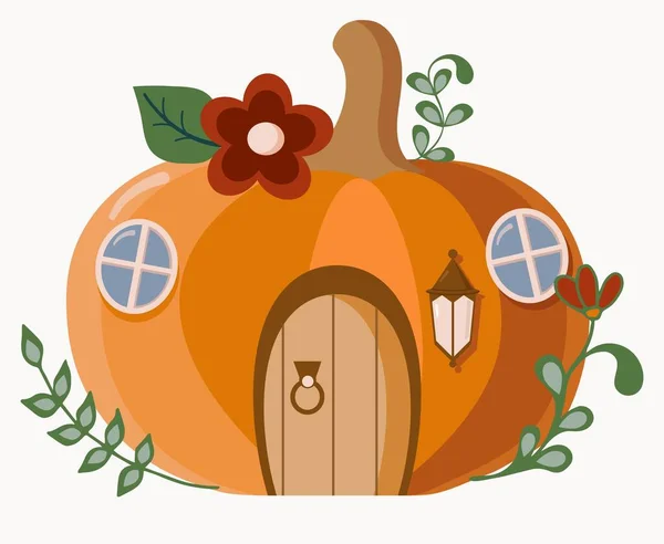 Calabaza Una Casa Lindo Otoño Ilustración Estilo Plano — Archivo Imágenes Vectoriales