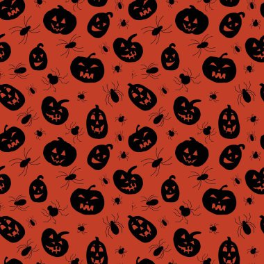 Cadılar Bayramı için kusursuz desen. Siyah arka planda balkabağı siluetleri. Kumaş, duvar kağıdı, ambalaj için tasarım.