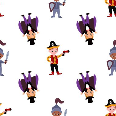 Kostümlü Kusursuz Çocuk Şablonu. Kumaş, tekstil, duvar kağıdı, ambalaj için tasarım