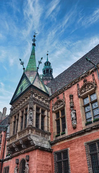 Xiii Századból Épült Gótikus Városháza Wroclaw Város Egyik Látványossága Alsó — Stock Fotó