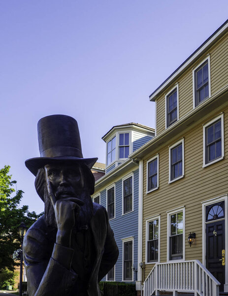 The Great George - Charlottetown's Historic Hotel and the bronze statue of Father of Confederation in the beautiful morning 