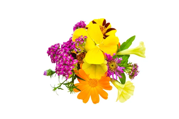 Bukett Med Blommor Vit Isolerad Bakgrund — Stockfoto
