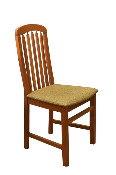 木质棕色椅子 白色孤立背景下柔软的黄色座椅 — 图库照片