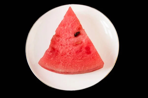 Slice Watermelon Plate Black Isolated Background — Stock Photo, Image