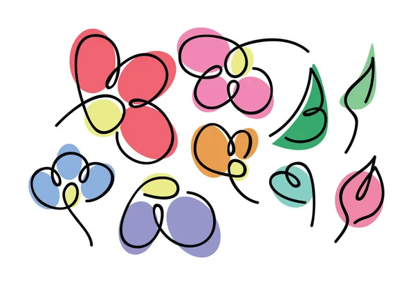 Vektör Bir Çiçek Bir Yaprak Bir Dokunuş Çizimleri Ayarlayın Renkli — Stok Vektör