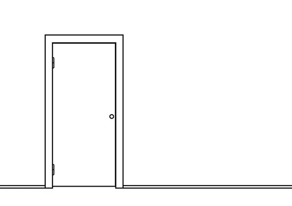 Puerta Cerrada Pared Fondo Vectorial Simple Blanco Negro Dibujo Lineal — Vector de stock