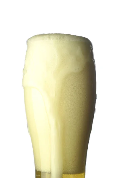 Склянка Легкого Пива Піною Ізольована Білому Тлі Довга Експозиція — стокове фото