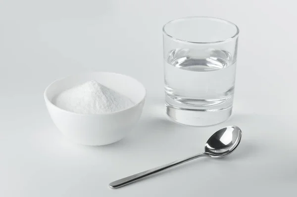 Baking Soda Spoon Glass Water — Stock Photo, Image