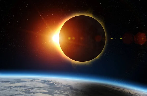 Eclipse solar y la Tierra . Fotos de stock libres de derechos