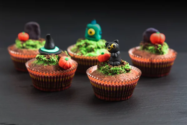 Halloween Holiday food colorful fancy brownies cupcake with fondant decorate
