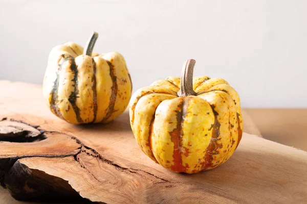 Healthy Food Concept Organic Sweet Dumpling Squash Pumpkin Wood Copy — Stock Photo, Image