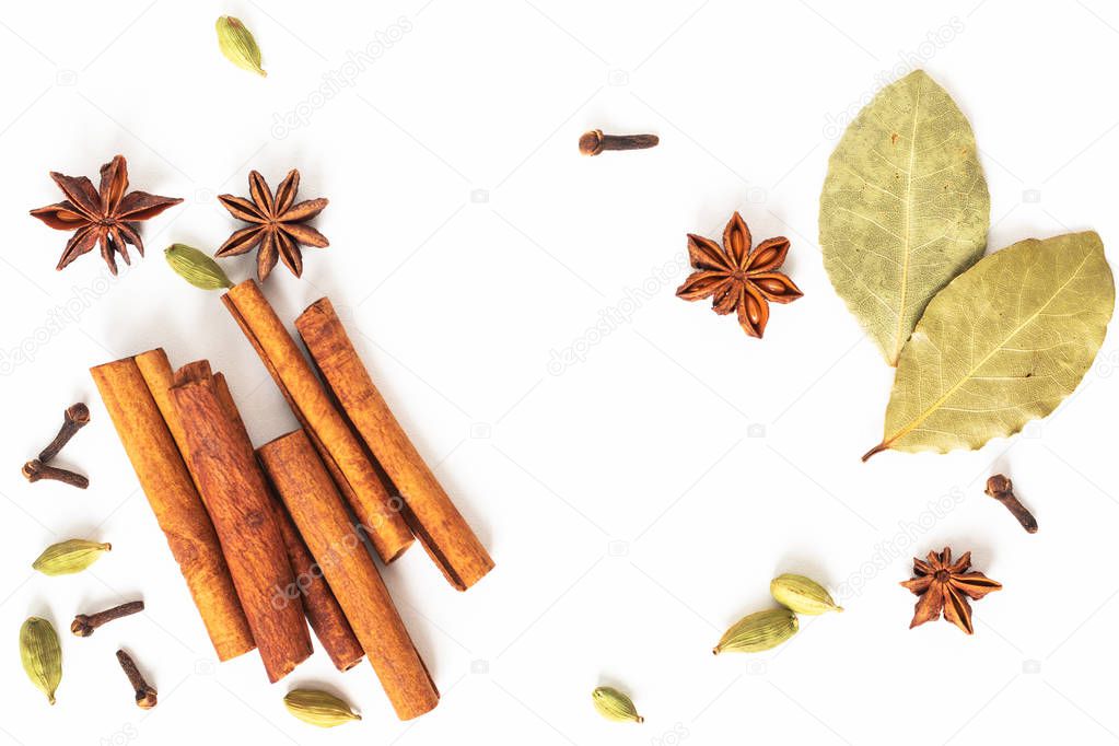 Healthy food concept Mix of organic spices star anise, cinnamon,