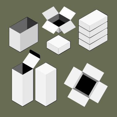 Yeşil tonda izole edilmiş dağıtım servisi veya güzellik ürünü için vektör biçimlendirme paketi boş boş kutu