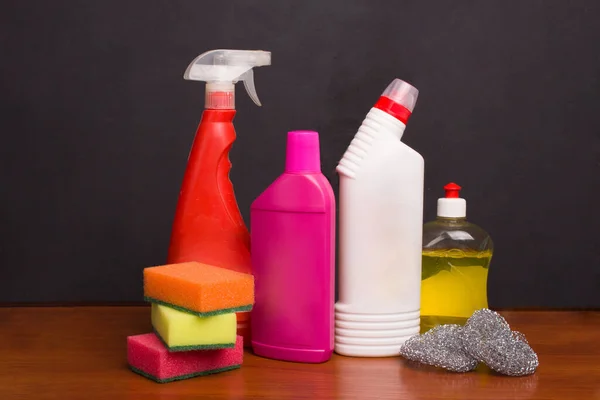 Set for cleaning various surfaces in the kitchen, bathroom and other areas. Concept of home cleaning services.