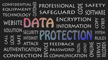 Veri koruma, güvenlik gizlilik kavramı siyah arka planda.