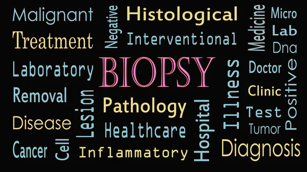 Biopsi Konceptet Word Cloud Svart Bakgrund — Stockfoto