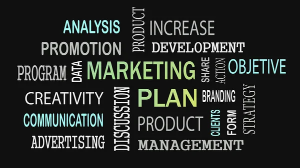 Marketing Plan Concetto Cloud Parola Sfondo Nero — Foto Stock