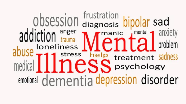 Mental Illness Word Cloud Concept White Background — Stock Photo, Image