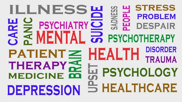 Saúde Mental Tag Nuvem Palavra Conceito Médico — Fotografia de Stock