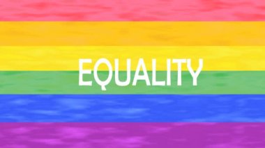 lgbt bayrak renk arkaplanında izole edilmiş Eşitlik sözcüğünün resmedilmesi.