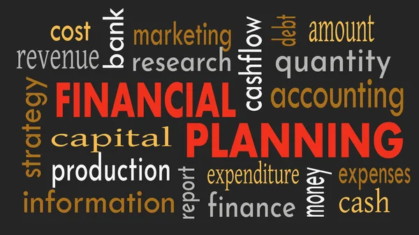 Financial Planning Word Cloud Concept Dark Background Illustration — Stock Photo, Image