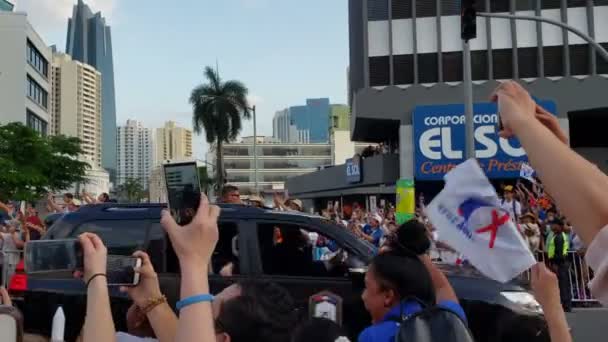 Panama January 2019 Pope Francis His Papamobile Welcomed Crowd Rides — Stock Video