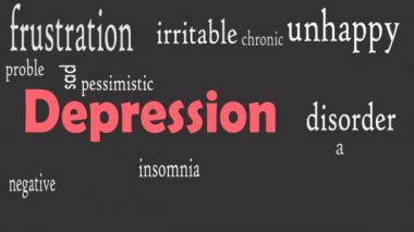 Depresyon sözcüğü bulut kavramı siyah arka plan - illüstrasyon