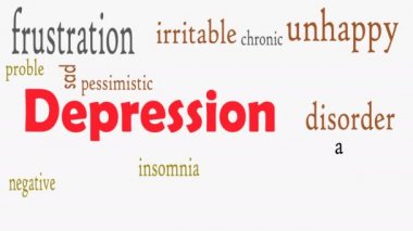 Depresyon sözcüğü bulut kavramı ile beyaz arka plan - illüstrasyon