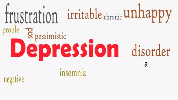 Depression Word Cloud Konceptet Med Vit Bakgrund Illustration — Stockvideo