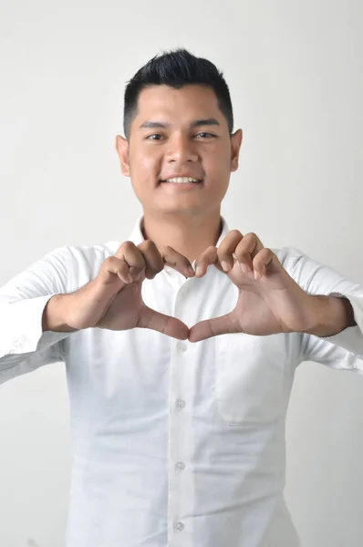Ázsiai Férfi Make Love Szimbólum Kézzel — Stock Fotó